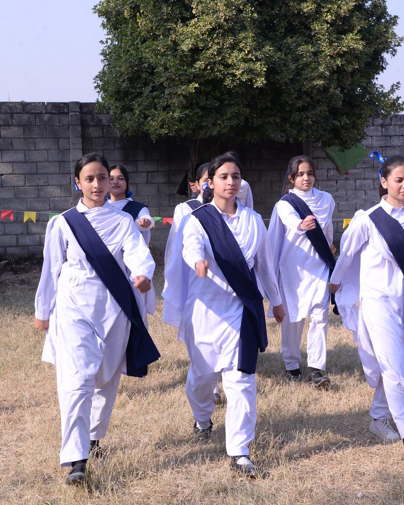 Girls marching at the Sports Gala